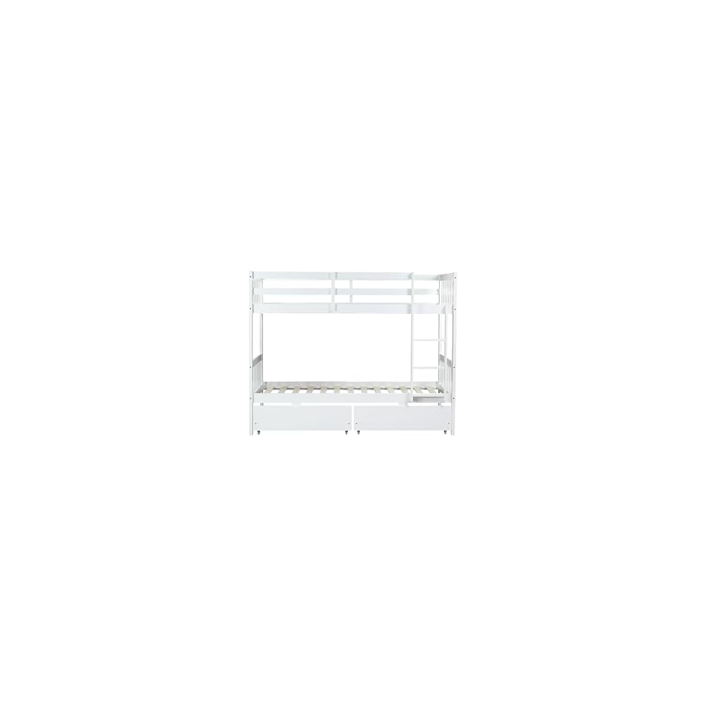 PVWIIK Twin Over Twin Bunk Bed with Storage,White