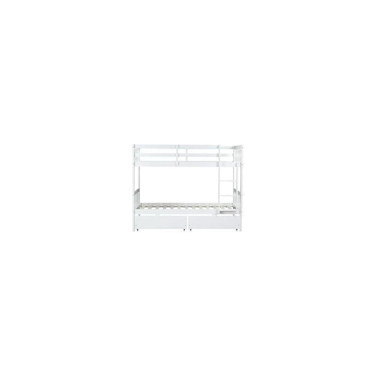 PVWIIK Twin Over Twin Bunk Bed with Storage,White