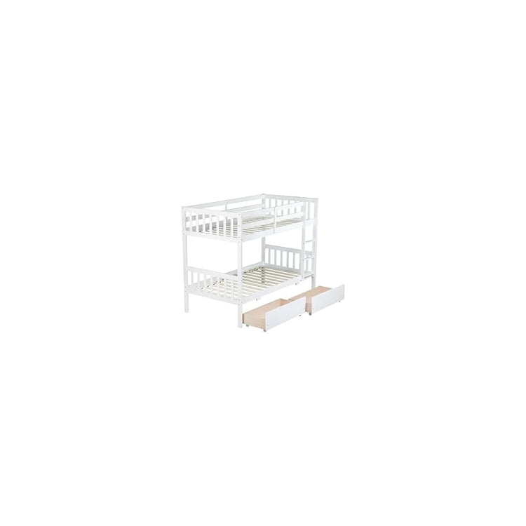 PVWIIK Twin Over Twin Bunk Bed with Storage,White