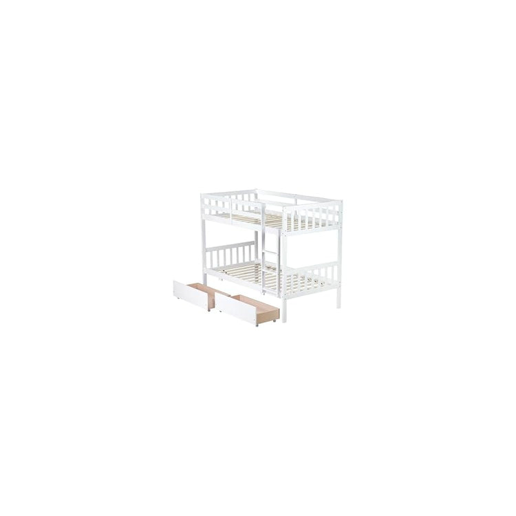 PVWIIK Twin Over Twin Bunk Bed with Storage,White