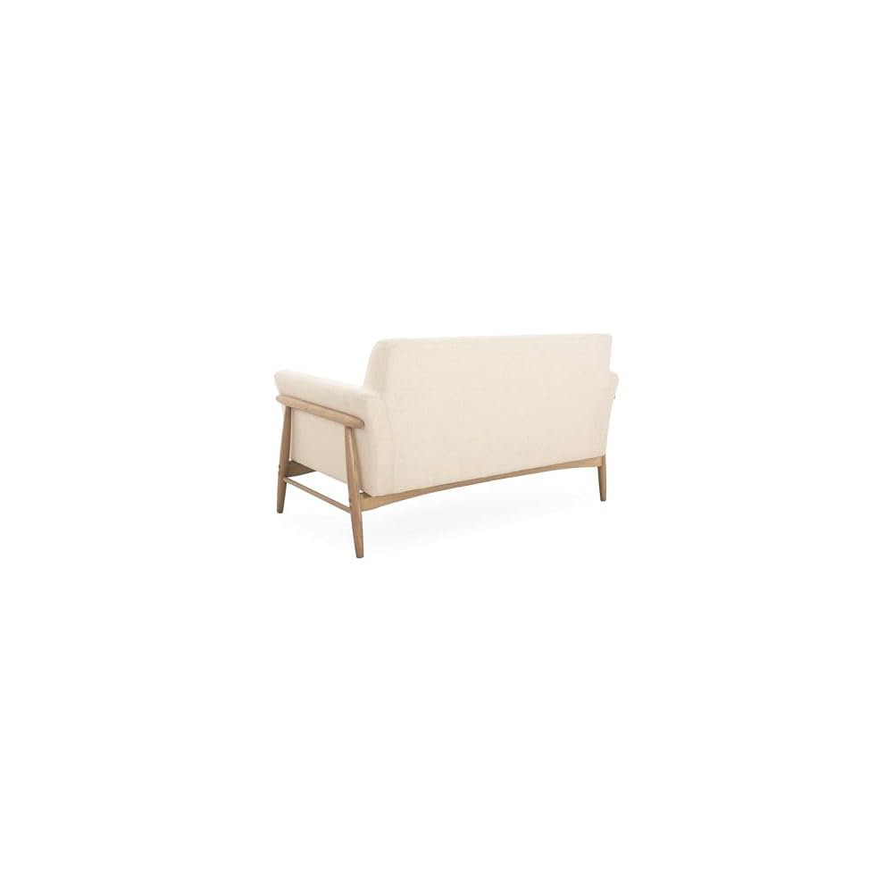 Merax Boucle Loveseat, Modern 2-Seater Upholstered Sofa with Flare Arms & Solid Wood Legs, Durable Wood Frame for Living Room, Beige+Natural