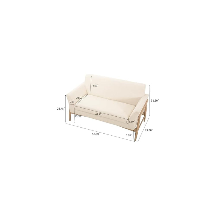 Merax Boucle Loveseat, Modern 2-Seater Upholstered Sofa with Flare Arms & Solid Wood Legs, Durable Wood Frame for Living Room, Beige+Natural
