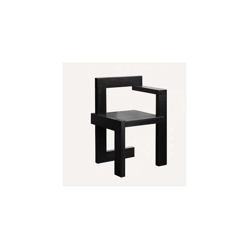 Vintage Retro Dining Chair - Solid Wood Frame Accent Chair for Living Room & Balcony - Stylish Vanity Chair with Durable Construction (Black, 1)