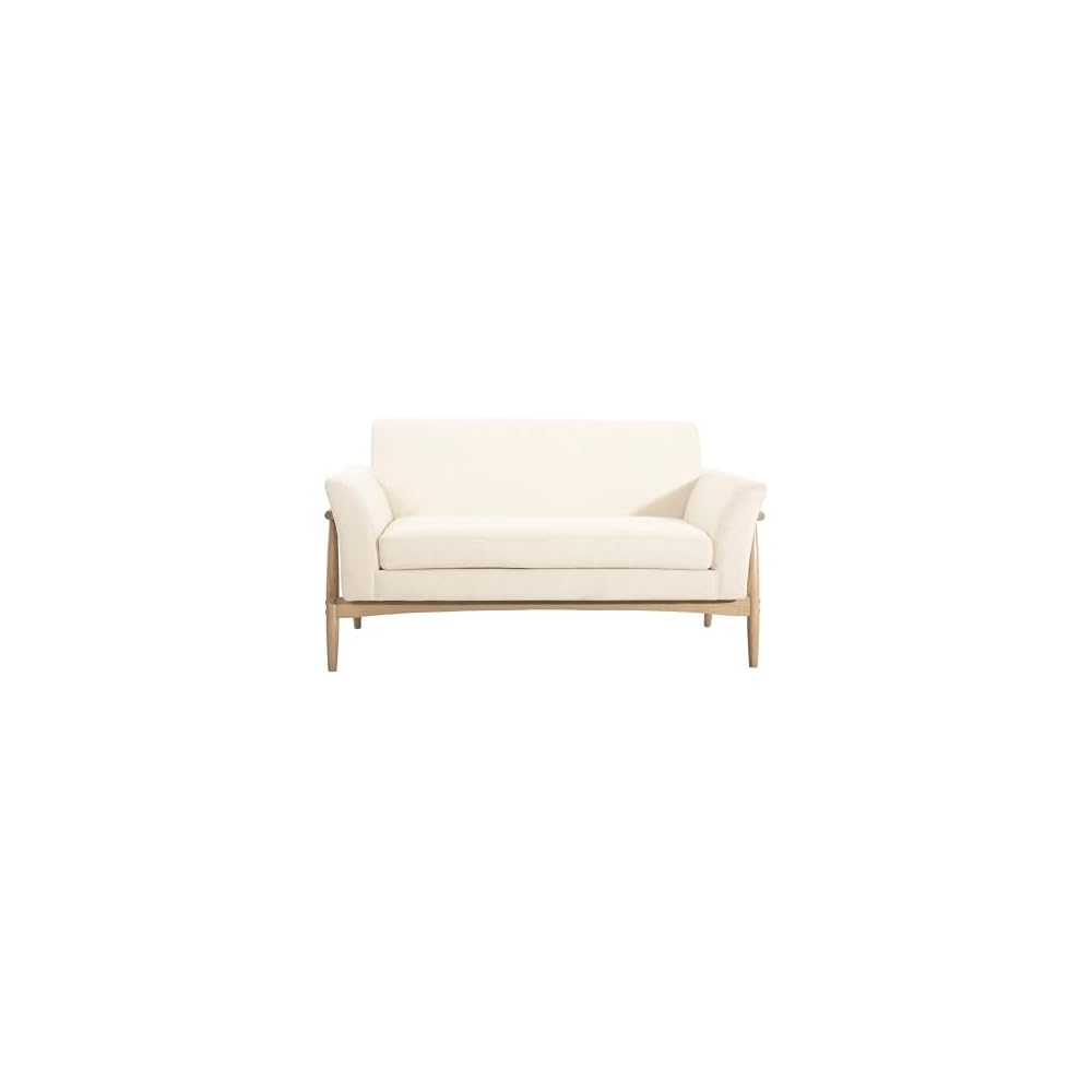 Merax Boucle Loveseat, Modern 2-Seater Upholstered Sofa with Flare Arms & Solid Wood Legs, Durable Wood Frame for Living Room, Beige+Natural