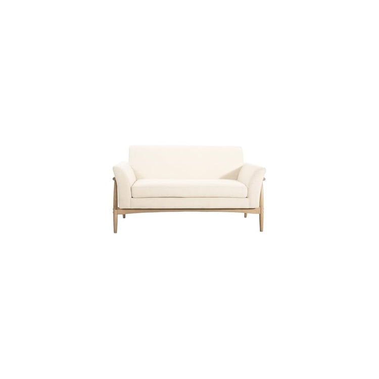 Merax Boucle Loveseat, Modern 2-Seater Upholstered Sofa with Flare Arms & Solid Wood Legs, Durable Wood Frame for Living Room, Beige+Natural