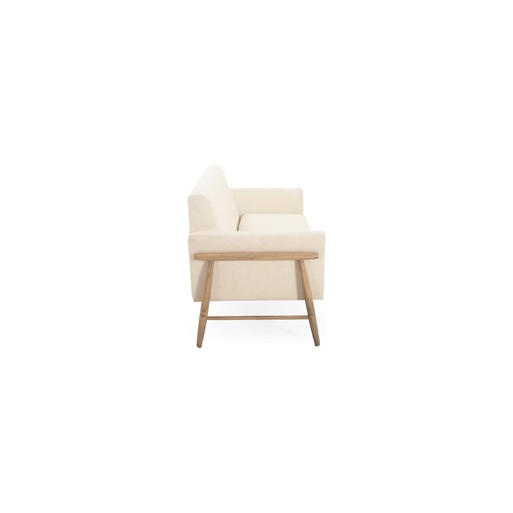 Merax Boucle Loveseat, Modern 2-Seater Upholstered Sofa with Flare Arms & Solid Wood Legs, Durable Wood Frame for Living Room, Beige+Natural