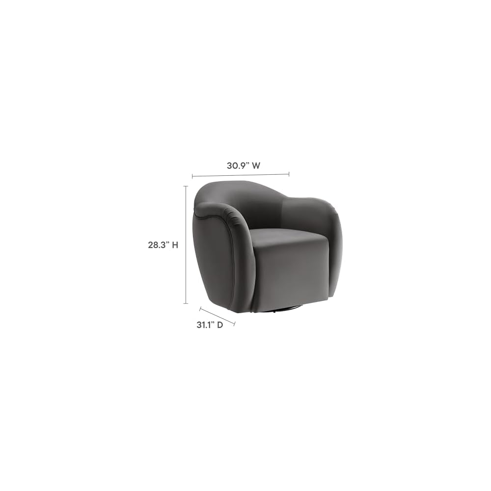 Modway Compose Performance Velvet Swivel Armchair in Storm Gray - Barrel Accent Chair - Comfy Round Single Sofa Chair with 360° Rotation - Modern Upholstered Club Chair for Living Room, Bedroom