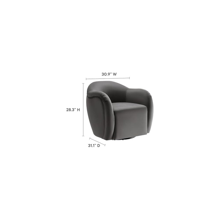 Modway Compose Performance Velvet Swivel Armchair in Storm Gray - Barrel Accent Chair - Comfy Round Single Sofa Chair with 360° Rotation - Modern Upholstered Club Chair for Living Room, Bedroom