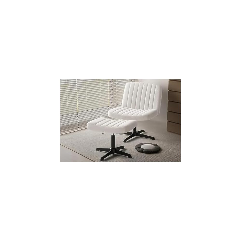 Armless Office Desk Chair No Wheels, Fabric Padded Modern Vanity Chair with Pedal,Height Adjustable Wide Seat Computer Task Chair for Home Office,Mid Back Accent Chair