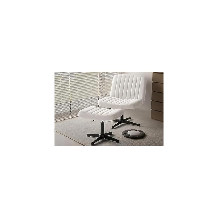 Armless Office Desk Chair No Wheels, Fabric Padded Modern Vanity Chair with Pedal,Height Adjustable Wide Seat Computer Task Chair for Home Office,Mid Back Accent Chair