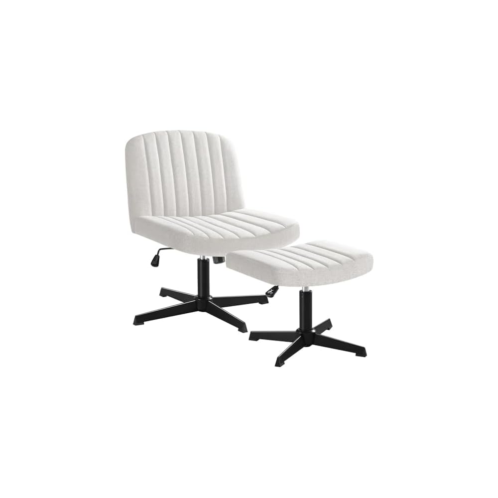 Armless Office Desk Chair No Wheels, Fabric Padded Modern Vanity Chair with Pedal,Height Adjustable Wide Seat Computer Task Chair for Home Office,Mid Back Accent Chair