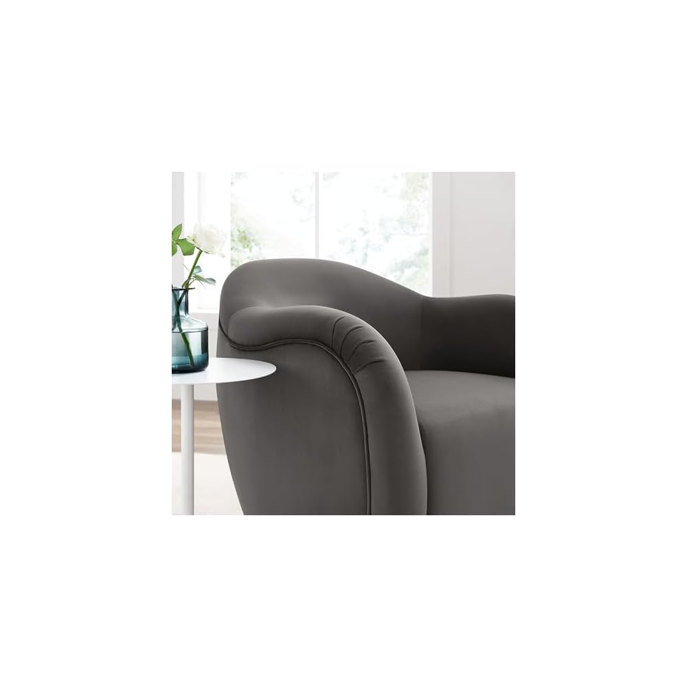 Modway Compose Performance Velvet Swivel Armchair in Storm Gray - Barrel Accent Chair - Comfy Round Single Sofa Chair with 360° Rotation - Modern Upholstered Club Chair for Living Room, Bedroom