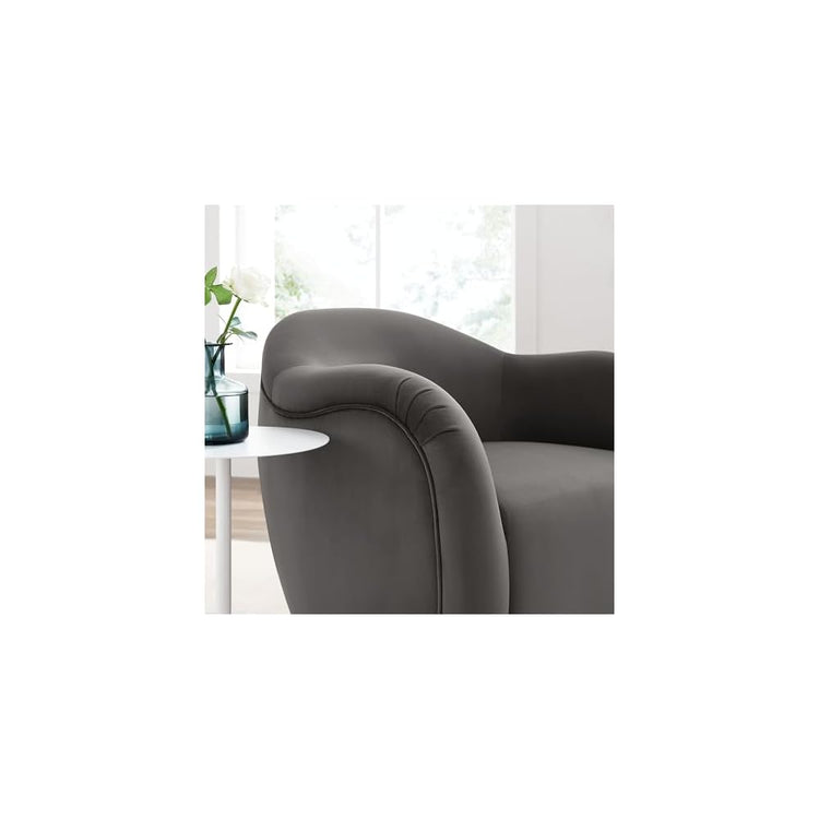 Modway Compose Performance Velvet Swivel Armchair in Storm Gray - Barrel Accent Chair - Comfy Round Single Sofa Chair with 360° Rotation - Modern Upholstered Club Chair for Living Room, Bedroom