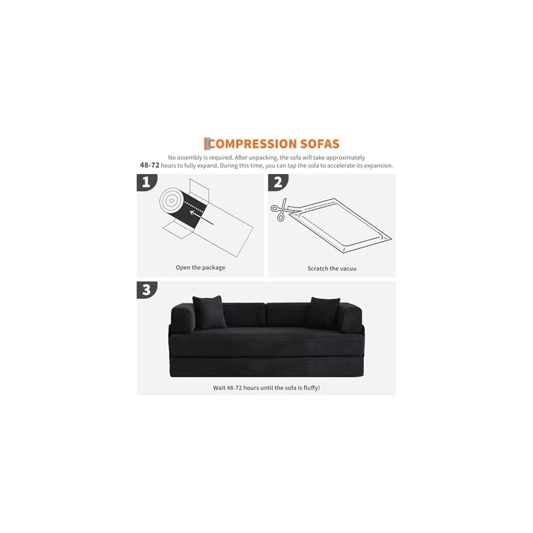 IDEALHOUSE Convertible Sofa Bed 5-in-1, 78.8 Inch Folding Futon Couch with Pull Out Bed, Corduroy Upholstered No-Assembly Loveseat Sleeper for Living Room, Bedroom, Lounge, Black