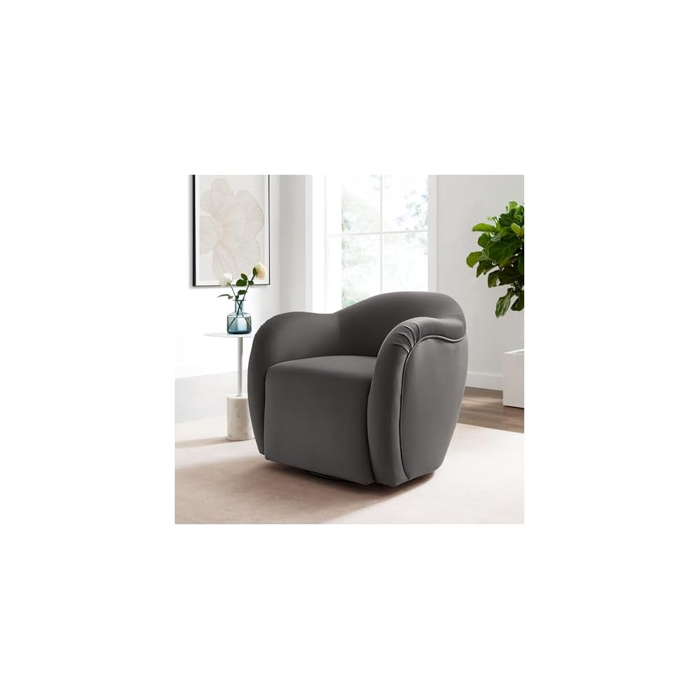 Modway Compose Performance Velvet Swivel Armchair in Storm Gray - Barrel Accent Chair - Comfy Round Single Sofa Chair with 360° Rotation - Modern Upholstered Club Chair for Living Room, Bedroom
