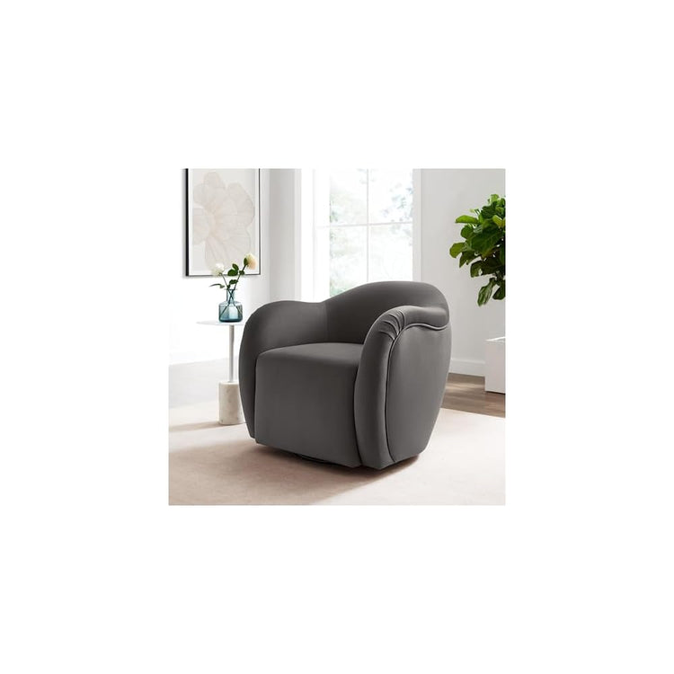 Modway Compose Performance Velvet Swivel Armchair in Storm Gray - Barrel Accent Chair - Comfy Round Single Sofa Chair with 360° Rotation - Modern Upholstered Club Chair for Living Room, Bedroom