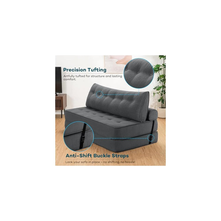 Folding Sofa Bed Sleeper Sofa Chair 3 in 1 Convertible Sofa Bed Queen-Grey