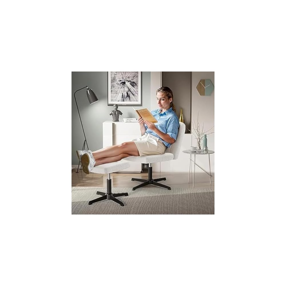 Armless Office Desk Chair No Wheels, Fabric Padded Modern Vanity Chair with Pedal,Height Adjustable Wide Seat Computer Task Chair for Home Office,Mid Back Accent Chair