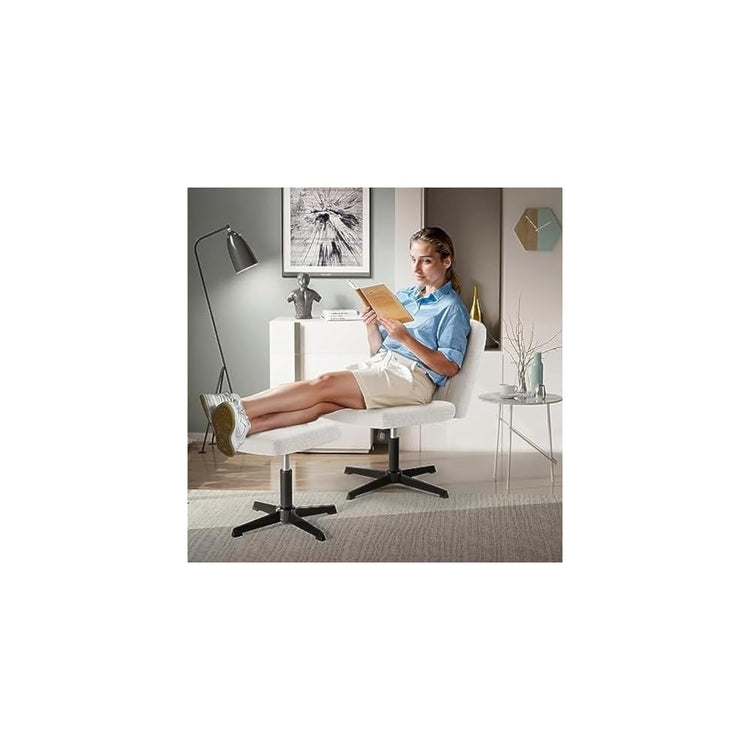 Armless Office Desk Chair No Wheels, Fabric Padded Modern Vanity Chair with Pedal,Height Adjustable Wide Seat Computer Task Chair for Home Office,Mid Back Accent Chair