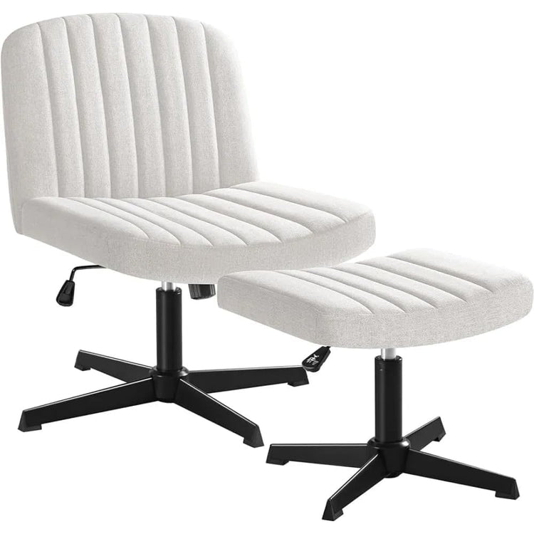 Armless Office Desk Chair No Wheels, Fabric Padded Modern Vanity Chair with Pedal,Height Adjustable Wide Seat Computer Task Chair for Home Office,Mid Back Accent Chair