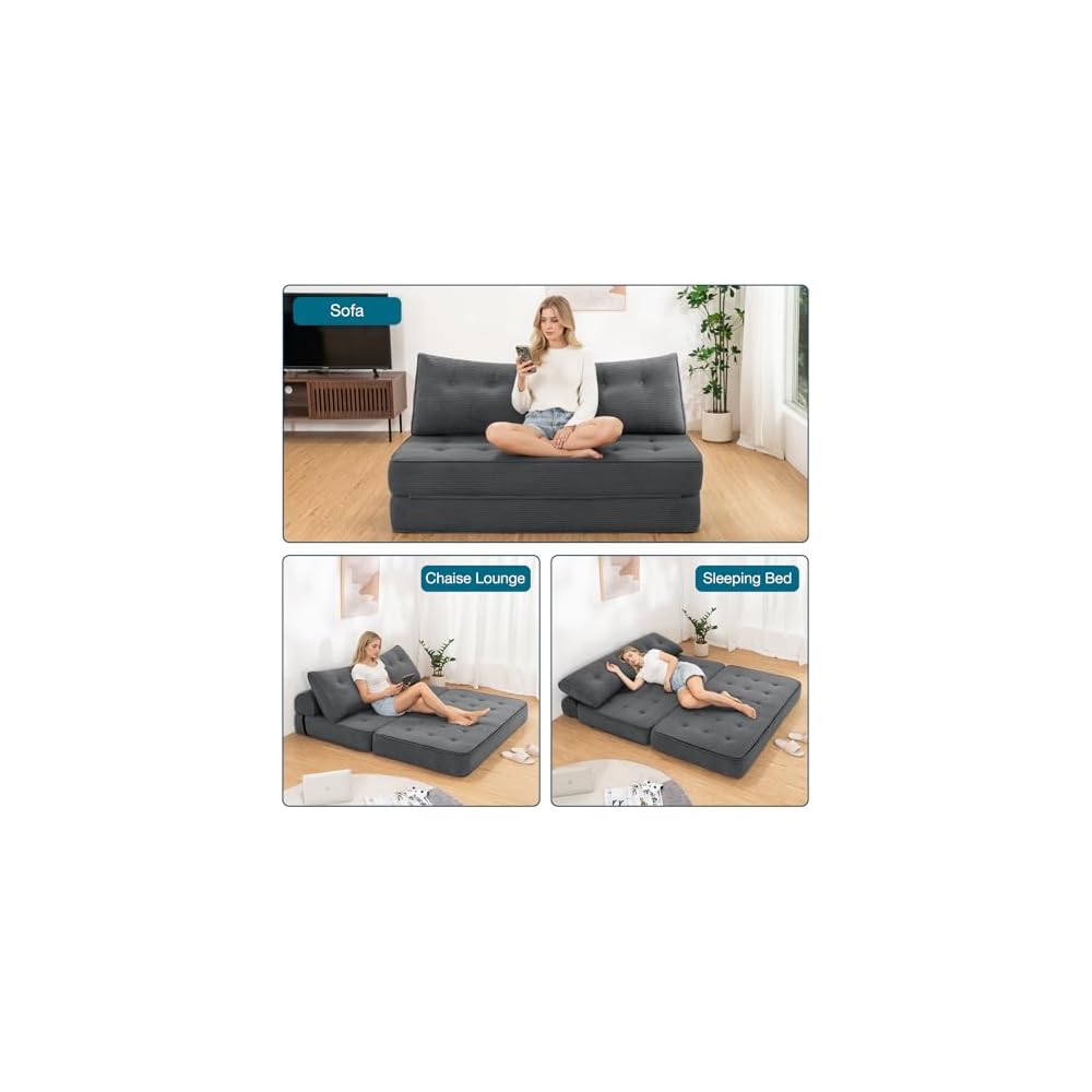 Folding Sofa Bed Sleeper Sofa Chair 3 in 1 Convertible Sofa Bed Queen-Grey